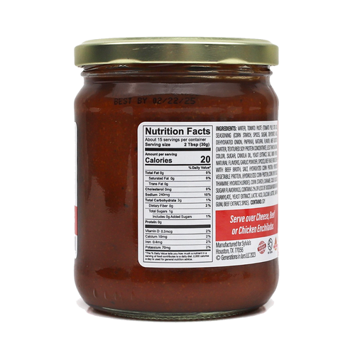 The Enchilada Queen Chili Gravy with nutrition label, Tex-Mex sauce 16 oz
